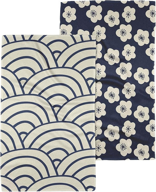 GEOMETRY Kitchen Tea Towels Quick Dry Microfiber Premium Towel Every Sunday and Every Level Every Bloom 2 Pack Set