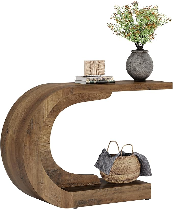 Tribesigns 43.3" Modern Console Entryway Table with Storage, Farmhouse C-Shaped Rustic Behind Couch Sofa Table for Living Room, Hallway, Entry, Entrance, Foyer, Easy Assembly, Brown