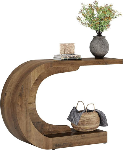 Tribesigns 43.3" Modern Console Entryway Table with Storage, Farmhouse C-Shaped Rustic Behind Couch Sofa Table for Living Room, Hallway, Entry, Entrance, Foyer, Easy Assembly, Brown
