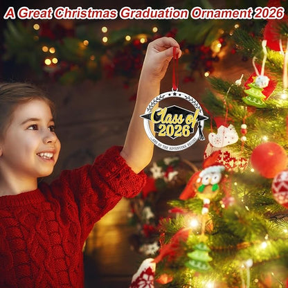 Graduation Ornament Class of 2026, Metal Graduation Cap Hanging Keepsake Ornament, Elegant Black and Gold Graduations Decorations for Tree, Senior 2026 Gift for Students, Grad Party Decorations