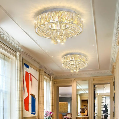 Mini Chandelier Modern Crystal Chandeliers for Hallway Light Fixture LED Flush Mount Ceiling Light Dimmable Lamp for Dining Room Living Room Bedroom