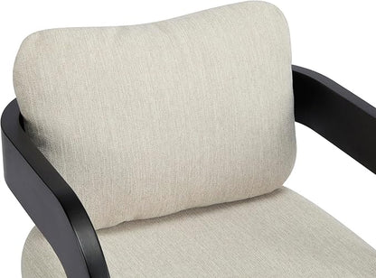Christopher Knight Home Yorick Modern Dining Chair Set of 2 with Cushion, Solid Wood Dining Room Set, Curved Backrest Kitchen Side Chair, Living Room Comfy Extra Seat, Black+Beige