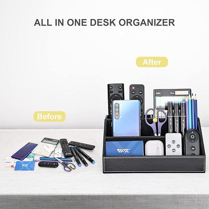 KINGFOM T31-6PCS/SET Desktop Decor Organizer Supplies Set PU Leather Remote Control Collection Holder, Pencil Box, Business Card Holder, Mouse Pad, Sticky Notes Paper and Dispenser