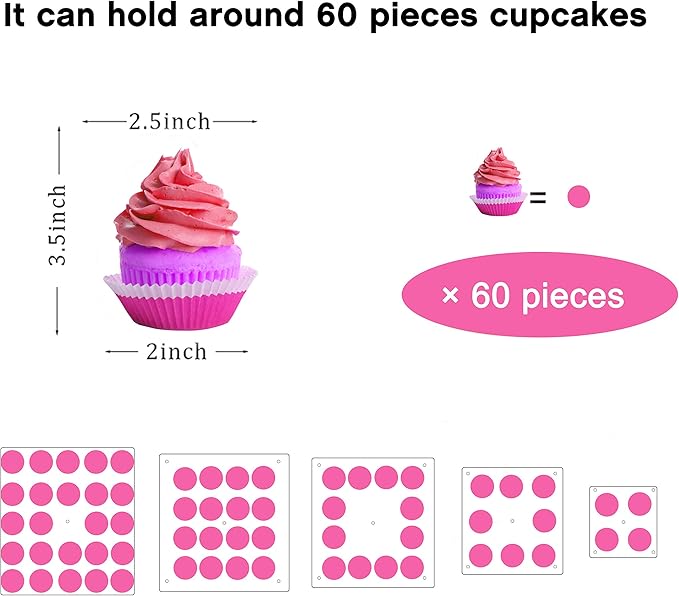 YestBuy Cupcake Stand – 5 Tier Premium Cupcake Holder – Acrylic Cupcake Tower Display – Cady Bar Party Décor –Acrylic Display for Pastry + LED Light String – Ideal for Weddings, Birthday (Pink)