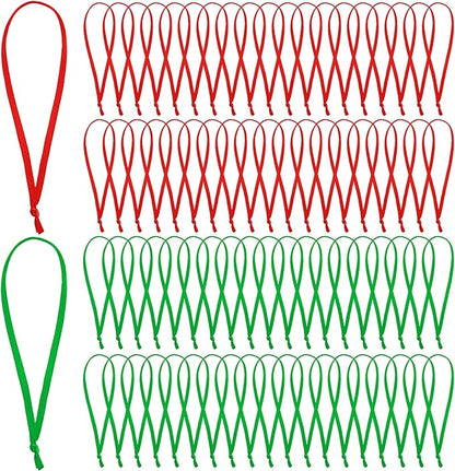 JUNEBRUSHS 300Pcs Christmas Ornament Ribbon Hangers, Hand Tied String Ties Ornaments Loops Thin Ribbon for Ornaments Christmas Tree Hanging Decoration Red Green