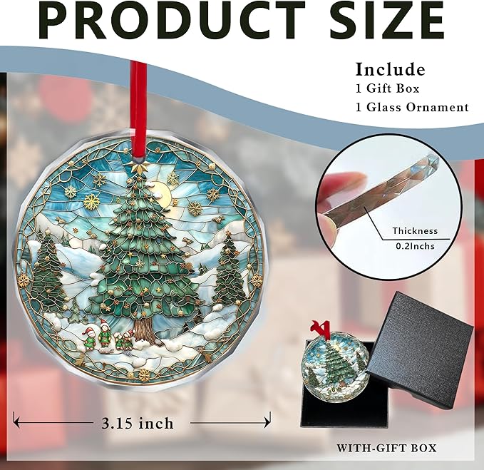 Christmas Christmas Tree Glass Ornament 2025 - Ornament Glass Hanging Decoration for Holiday Tree - Cheerful Xmas Keepsake Gift - Circular Festive Accent for Home or Workspace/A02