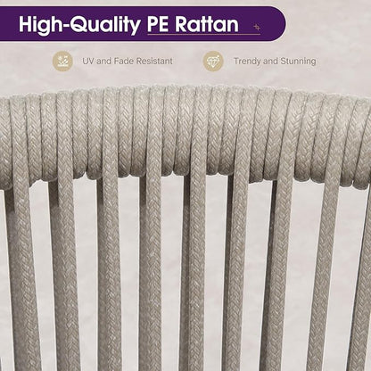 PURPLE LEAF 7 Pieces Patio Dining Table Set Wicker Outdoor Furniture Rectangular Table and Chairs Set for Garden Deck Aluminum Frame Backyard Kitchen Set, Cushions and Pillows Included Taupe