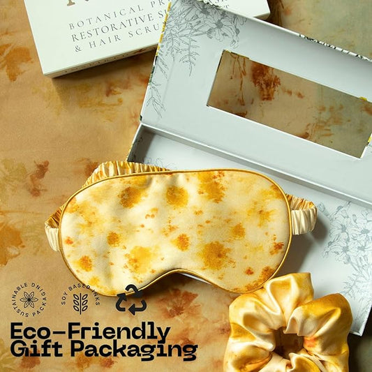 Silk & Willow 100% Pure Mulberry Silk Sleep Eye Mask & Hair Scrunchie Gift Set (Marigold Yellow)