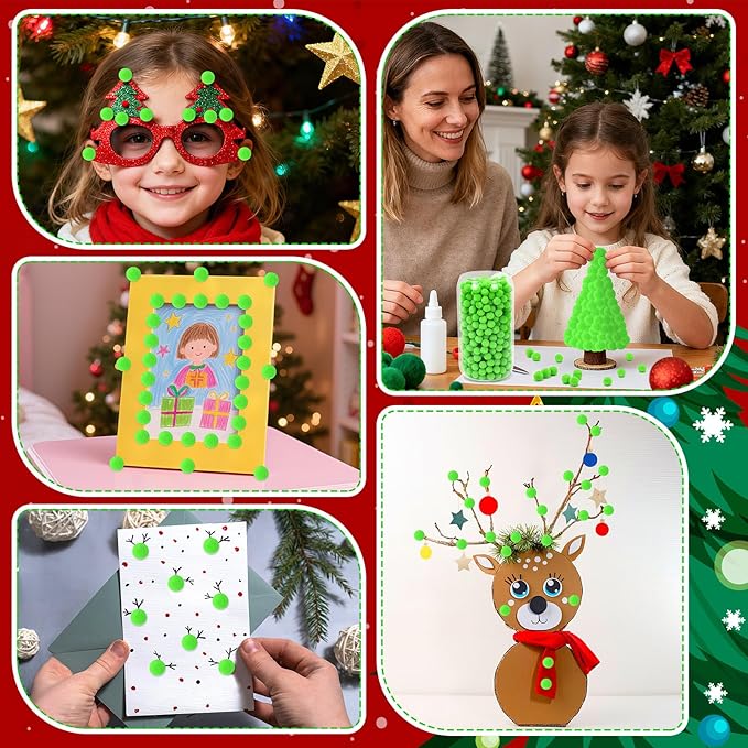 SEPGLITTER Christmas Pom Poms Balls, 1000 Pieces Light Green Pompoms Pom Poms for Crafts Making DIY Holiday Christmas Decorations Supplies (0.4i NCH/1 cm )