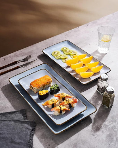 famiware Serving Platter, Rectangular 15.67/14.1/12.6inch Serving Dishes for Entertaining, Reactive Glaze, Stoneware for Party, Food, Turkey, Snack, Cheese, Ocean Series, Blue