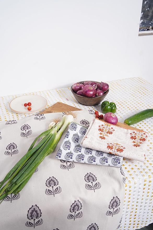 TARAN LIVING Printed Kitchen Dish Bar and Tea Towels Cotton, 18x28 inch with Trims, Cotton Dish Towel Sets (Multicolor Motif, Set of 3)