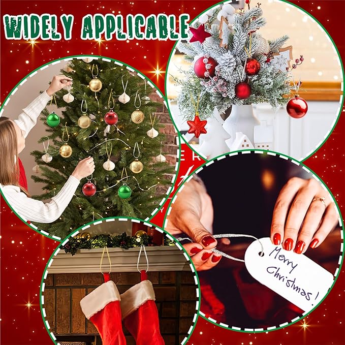 JUNEBRUSHS 300Pcs Christmas Ornament Ribbon Hangers, Hand Tied Christmas Ornament String Ties Loops Thin Ribbon for Ornaments Christmas Tree Hanging Decoration Gold Silver