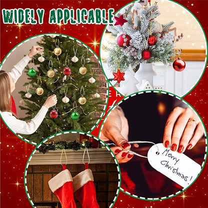 JUNEBRUSHS 300Pcs Christmas Ornament Ribbon Hangers, Hand Tied Christmas Ornament String Ties Loops Thin Ribbon for Ornaments Christmas Tree Hanging Decoration Gold Silver