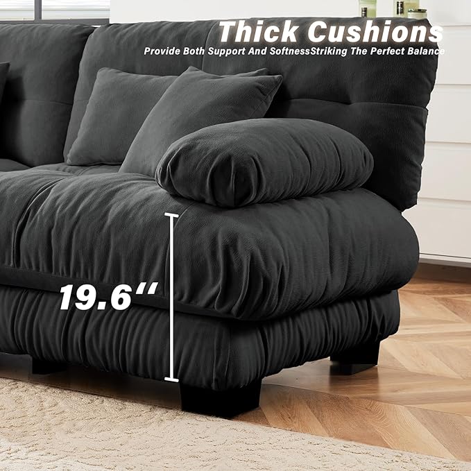 SoarFlash Velvet Sectional Sofa Ottoman, Grey