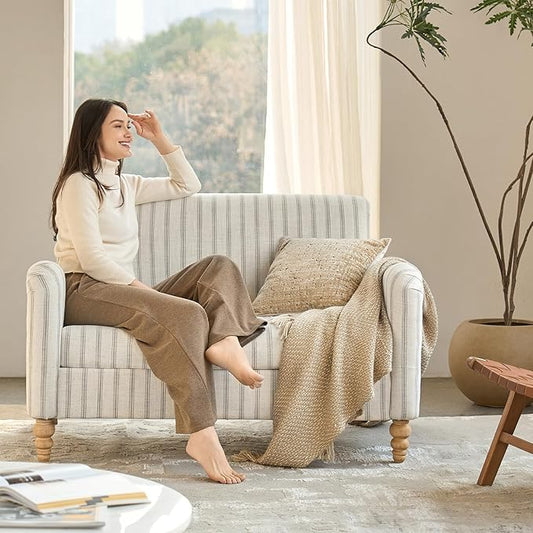 EcoHarbor Living 50.5" Mid-Century Modern Couch, Upholstered Sofa with Armrests, Stripe Mini Couches for Small Space, Living Room, Bedroom, Office, Apartment, Stripe