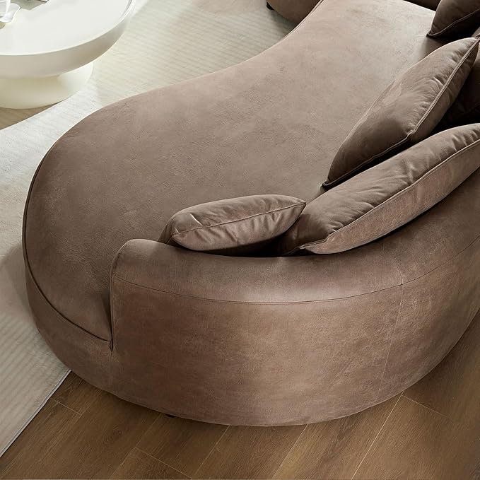 128.7'' Luxury Simple L Shape Curved Modular Leather Sofa Modern Curved Sofa Leathaire Upholstered 5-Seat Couch, Technology Cloth Square Sofa For Living Room Apartment (Leathaire+Left Facing, Brown)