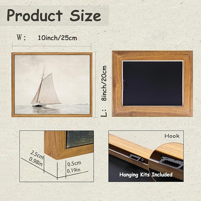 KBKBART Framed Wall Art Muted Sailboat Vintage Wall Decor, Antique Lake House Watercolor Canvas Art Prints Painting, Rustic Farmhouse Wall Art North Prints for Bedroom, Bathroom, Living Room, Gallery, Neutral Wall Decor(8"x10")