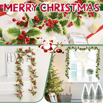 Christmas Garland Decorations, Artificial Berry Garland, Realistic Greenery Garland for Staircase, Mantle, Banister, Fireplace, Wall, Door, Table, Indoor & Outdoor Holiday Xmas Decor 5.75 FT