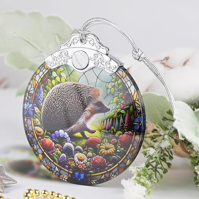 Christmas Ornament, 2025 Ornaments for Christmas Tree, Stained Glass Hanging Ornament, Holiday Ornaments, Unique Gift Idea - Hedgehog