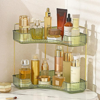 Aveniee Corner Bathroom Counter Organizer, Bathroom Countertop Shelf Makeup Organizer for Vanity Perfume Corner Storage (2 Tiers, Green)