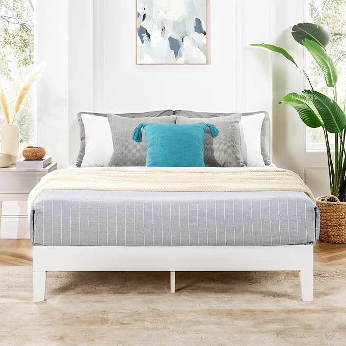 Mellow Naturalista Grand 12 Inch Solid Wood Platform Bed with Wooden Slats, Easy Assembly, Full, White