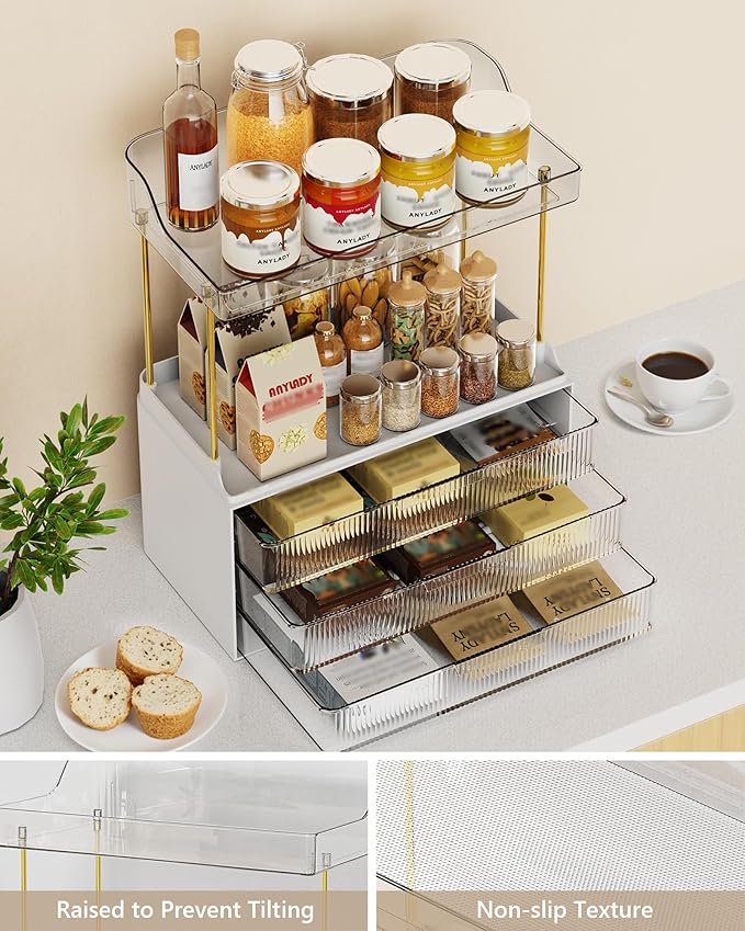 Bathroom Organizers and Storage, Makeup Organizer (Sturdy Durable Attractive), Ideal for Vanity, Countertop, Counter, Perfume, Skincare, Cabinet, Cosmetic, Dresser Organizer (White)