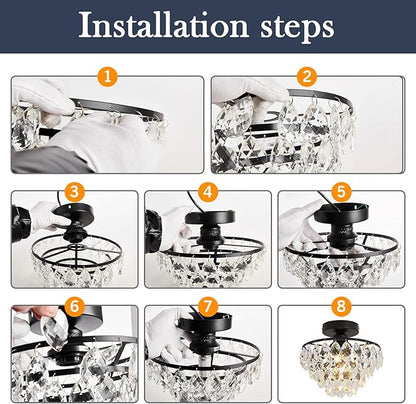 YYJLX Modern E26 Small Crystal Chandelier Semi Flush Mount Ceiling Light Fixture Gold Ceiling Lamp for Hallway Bedroom Bathroom Closet Bedroom Foyer