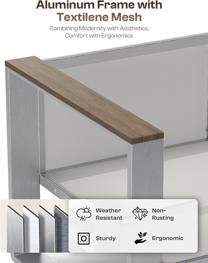 Aluminum Outdoor Patio Furniture, 1 Piece Loveseat, All-Weather Metal Modern Outside Seating for Deck, Porch (LightGray)