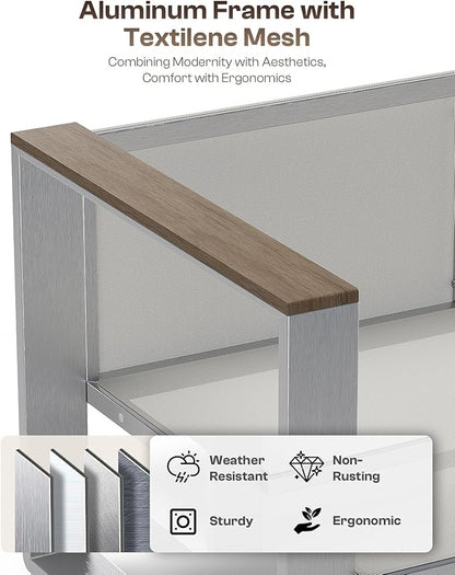 Aluminum Outdoor Patio Furniture, 2 Pieces Outdoor Chair, All-Weather Metal Modern Outside Chair for Deck, Porch (LightGray)