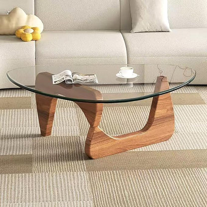 Modern Glass Coffee Table for Living Room, Mid Century Coffee Table Stylish Coffee Tables,Suitable for Bedroom Living Room Reception Office Tables（Walnut/Transparent，Large）