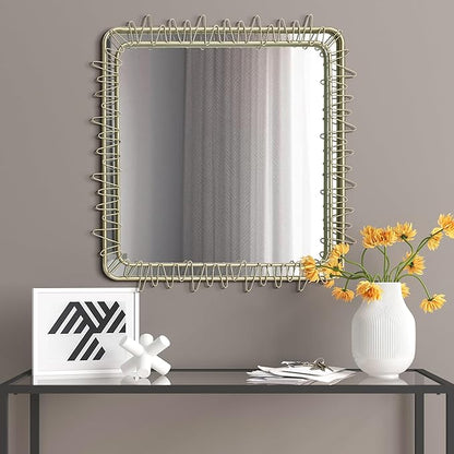 LuxenHome 30" Gold Bathroom Vanity Mirror for Wall, Square Metal Framed Wall Mirror Accent for Bedroom Dresser Entryway Living Room Modern Decorative Hanging Sculpture Home Decorations