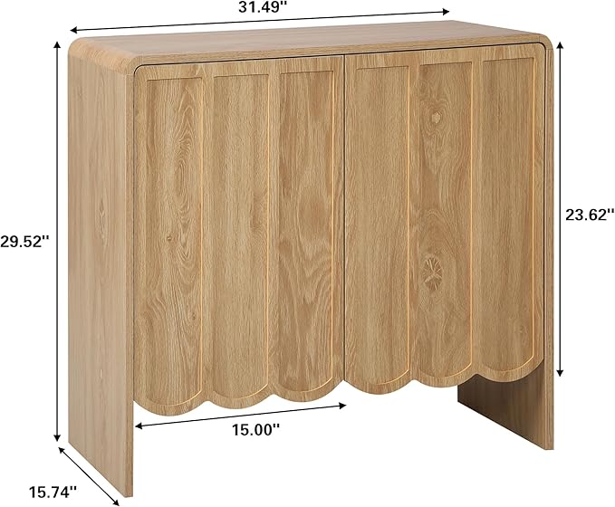 ORRD Accent Sideboard Buffet Cabinet, Storage Cabinets with 2 Doors, Farmhouse Wood Cabinet with Adjustable Shelves and Wave Panel for Living Room, Dining Room, Entry - Natural