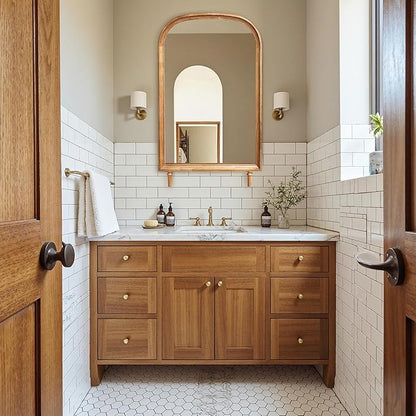 LuxenHome Arched Wall Mirror with Solid Wood Frame, 23.6''x39.5'' Large Farmhouse Wall Mounted Decorative Mirror with Legs, Rustic Arch Mirrors for Bathroom Vanity, Entryway, Living Room, Bedroom