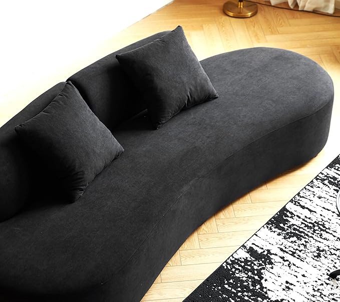 90" Curved Sofa with Throw Pillows, 4 Seater Luxury Velvet Couch with Half Moon Design and High-Density Foam, Ideal for Modern Living Room, Office & Apartment, Black