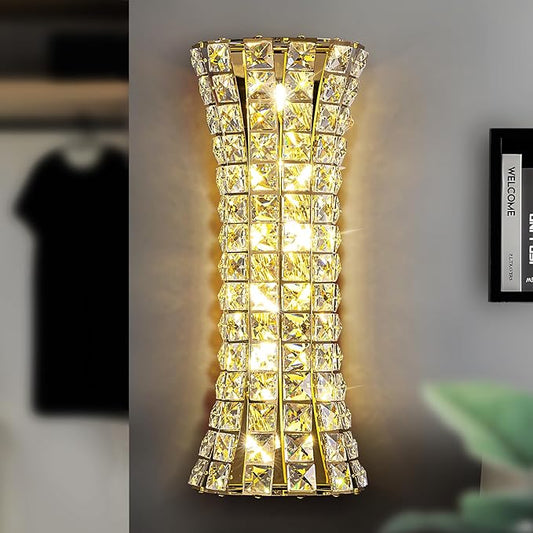 Crystal Wall Sconces,Modern Wall Light Fixtures,Luxury Indoor Gold Wall Lamp for Living Room Bedroom Bathroom Hallway Doorway Stairway,Bedside,Tricolor Vanity Lighting Fixture