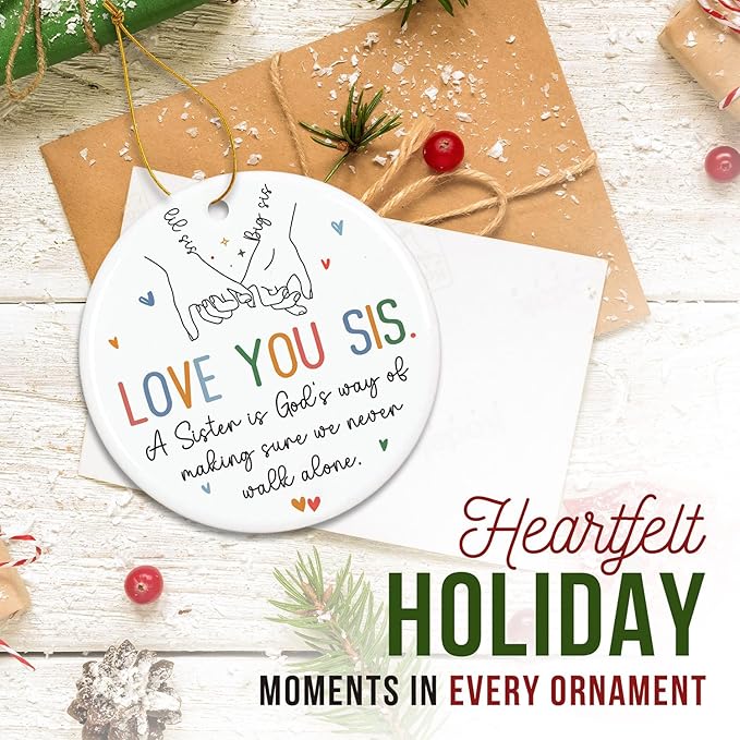 ZAGKOO Sister Ornament 2025 - Sisters Gifts for Women - Birthday, Christmas Ideas for Older Sisters Adult, Big Sis, Little Sis, Sister-in-Law We Never Walk Alone Ceramic Ornament - Sisterhood Keepsake