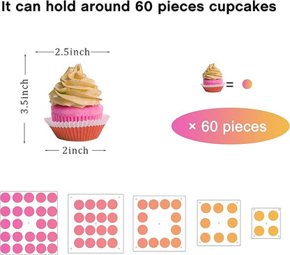 YestBuy Cupcake Stand – 5 Tier Premium Cupcake Holder – Acrylic Cupcake Tower Display – Cady Bar Party Décor – Acrylic Display for Pastry + LED Light String – Ideal for Weddings, Birthday (Colorful)