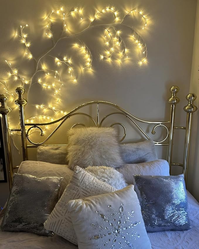 2PCS Enchanted Willow Vine Lights with Remote, Christmas Swags Decorations Indoor Room Decor, 18 Branches 144 LEDs 7.5FT Lighted Willow Vine Lights for Walls Bedroom Home Decor, White