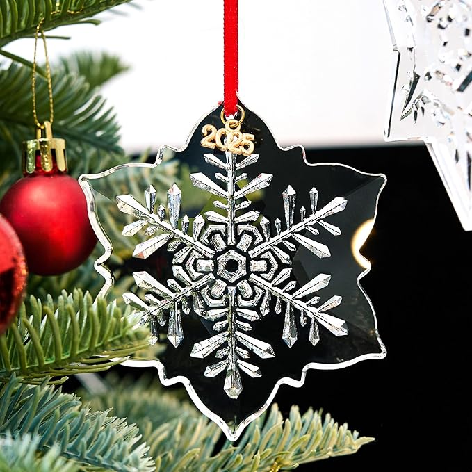 Crystal Snowflake Ornaments for Christmas Tree, 3.5" Clear Glass Snowflake Ornaments 2025, Crystal Christmas Snow Flake for Tree, Xmas Gift for Home Decoration