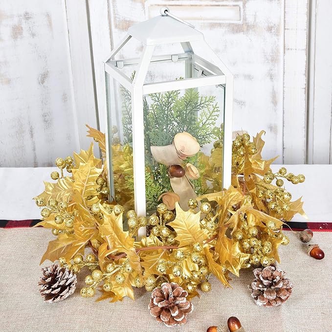 DearHouse 6FT Gold Berry Christmas Garland, Flexible Artificial Berry Garland for Indoor Outdoor Home Fireplace Decoration for Winter Christmas Holiday New Year Decor