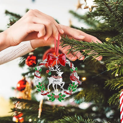 Christmas Ornament 2025 for Christmas Tree Decorations, Dated 2025 Christmas Wreath Ornament with Rotatable Deer for Holiday Decorative Keepsake Gift(Metal,1 Pack)