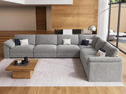 EASE MOOSE Oversized L Shape Sectional Couch,Extra Large Deep seat Gray Sectional Modular Sofa for Living Room,Light Gray