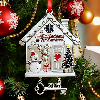 New Home Ornament 2025 Dated First Christmas Ornaments for Tree Decoration Metal House Decor Warming Gifts for Women Men Housewarming Presents for Couple Homeowners