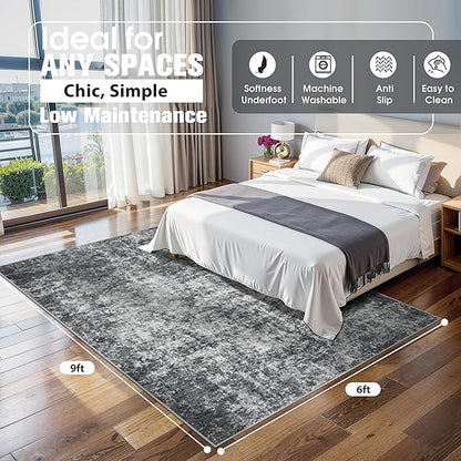 6x9 Area Rugs for Living Room Rug Washable: Abstract Rug for Dining Room Bedroom Carpet Non Slip 6 by 9 Indoor Modern Nursery Home Office Black Grey