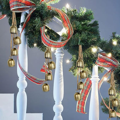 Styleonme Decorative Bells, Christmas Decor, Huangma Hanging Rope Metal Decorative Bull Bells, 4 * 2 Piece Set of Harmonious Bells, Vintage Handmade Rustic Lucky Christmas Bells