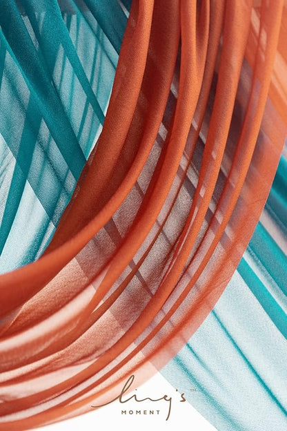 Ling's Moment Teal Orange Artificial Wedding Arch Flowers Kit Pack of 4, 2pcs Hanging Flower Arrangement 2pcs Chiffon Drapes Ceremony Reception Fake Rose Arbor Backdrop Floral Party Outdoor Decoration