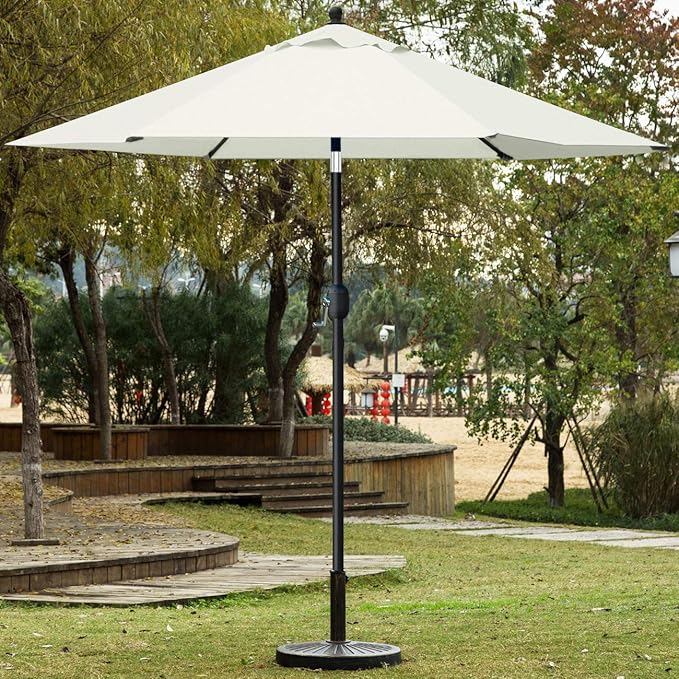 Sunnyglade 7.5' Patio Umbrella Outdoor Table Market Umbrella with Push Button Tilt/Crank, 6 Ribs (Beige)