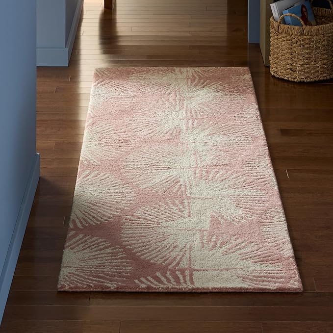 Nicole Miller New York Kendall Fluted Geo Handcrafted Runner Area Rug, 100% Wool Rug, Rose, 2'5"x7"