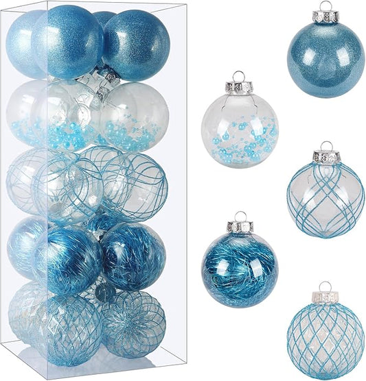 Christmas Ball Ornaments Set, 20ct Large Clear Shatterproof 80mm/3.15" Blue Christmas Ornaments for Christmas Tree Decorations Hanging Decorative Baubles for Baby Shower Xmas Party Decor