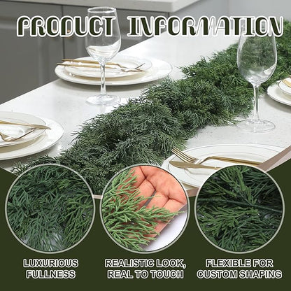 Dingion 1 Pcs 6 ft Christmas Cedar Garland - Artificial Realistic Green Faux Cedar Pine Garland Soft and Thick for Home Table, Mantle, Wall, Door, Indoor & Outdoor Christmas Party Decorations